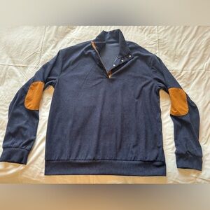 Men’s Navy Waffle Knit Pullover w/ Tan Elbow Patches – Size L - NWOT